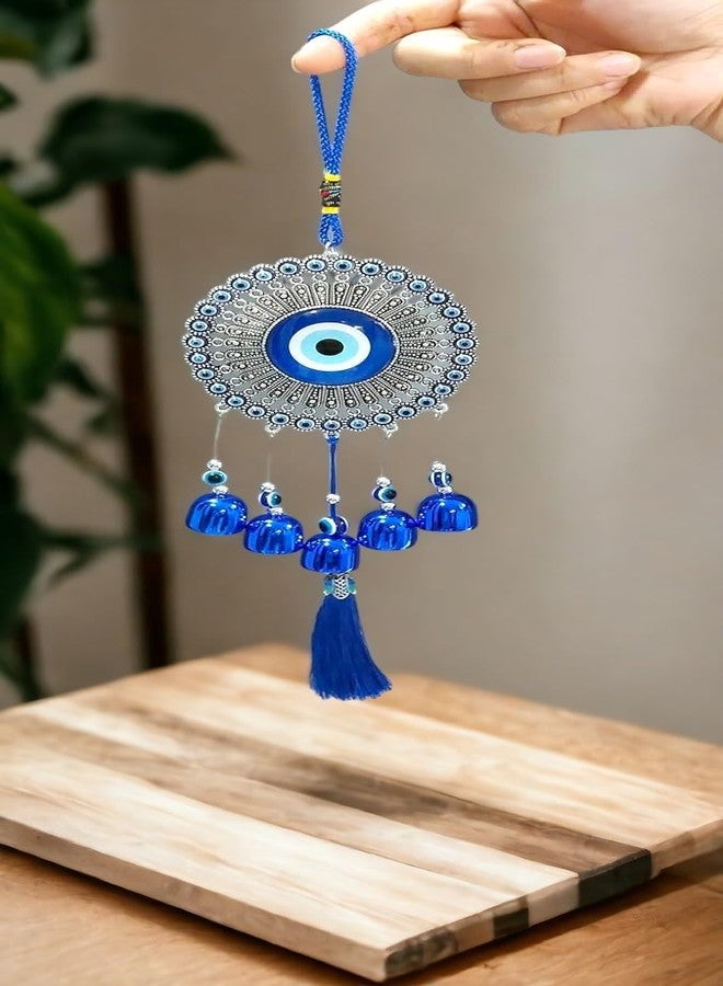G F S Metal 5 Bells Wind Chimes Elevate Your Home With Positive Energy, Evil Eye Hanging For Home, Decorative Items (Blue) - Image 5